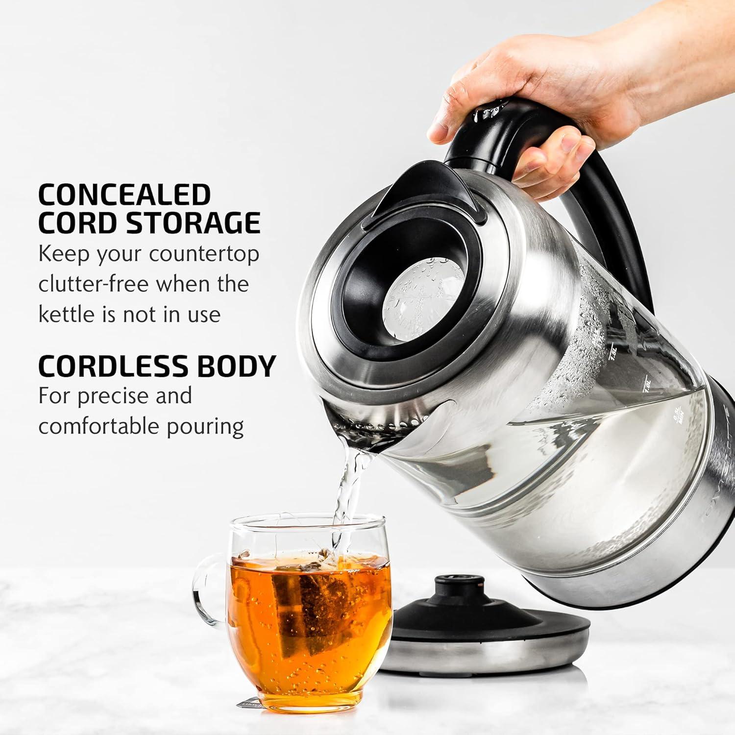 imageOVENTE Glass Electric Kettle Hot Water Boiler 17 Liter ProntoFill Tech w Stainless Steel Filter  1500W BPA Free Cordless Instant Water Heater Kettle for Coffee ampamp Tea Maker  Silver KG612SClear