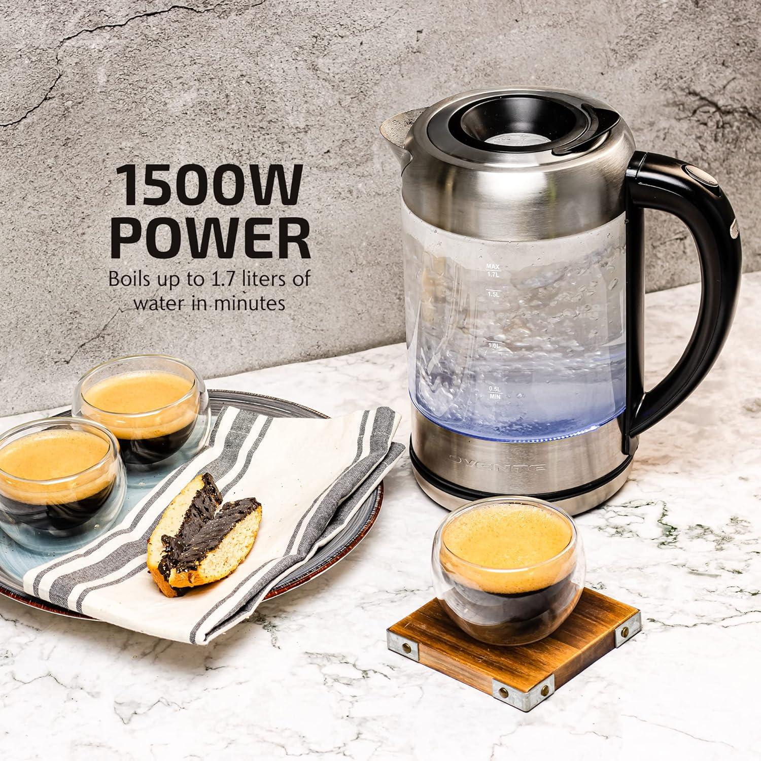 imageOVENTE Glass Electric Kettle Hot Water Boiler 17 Liter ProntoFill Tech w Stainless Steel Filter  1500W BPA Free Cordless Instant Water Heater Kettle for Coffee ampamp Tea Maker  Silver KG612SClear
