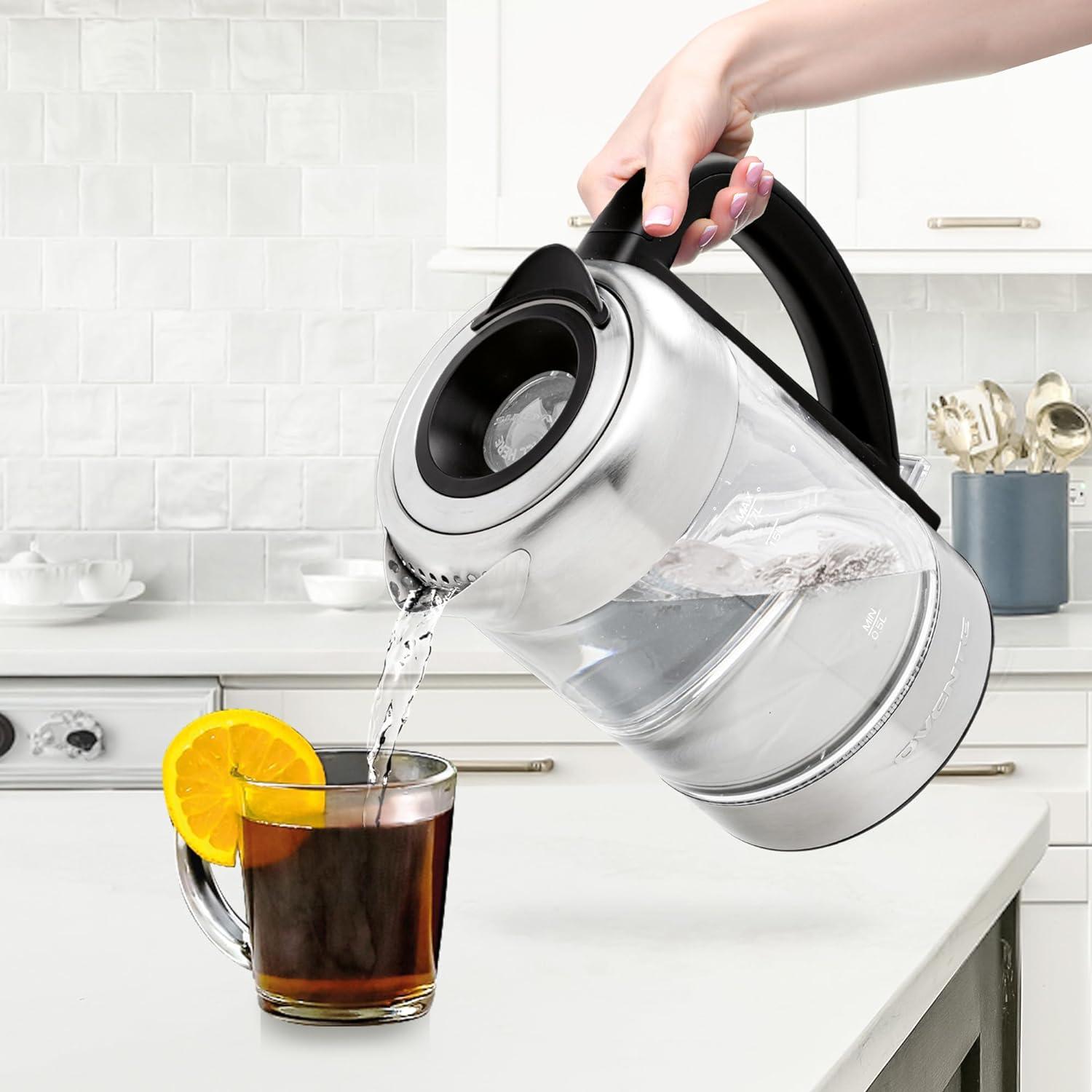 imageOVENTE Glass Electric Kettle Hot Water Boiler 17 Liter ProntoFill Tech w Stainless Steel Filter  1500W BPA Free Cordless Instant Water Heater Kettle for Coffee ampamp Tea Maker  Silver KG612SGlass Kettle