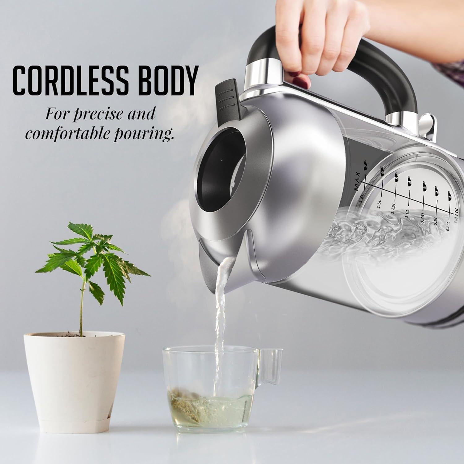 imageOVENTE Glass Electric Kettle Hot Water Boiler 17 Liter ProntoFill Tech w Stainless Steel Filter  1500W BPA Free Cordless Instant Water Heater Kettle for Coffee ampamp Tea Maker  Silver KG612SSilver