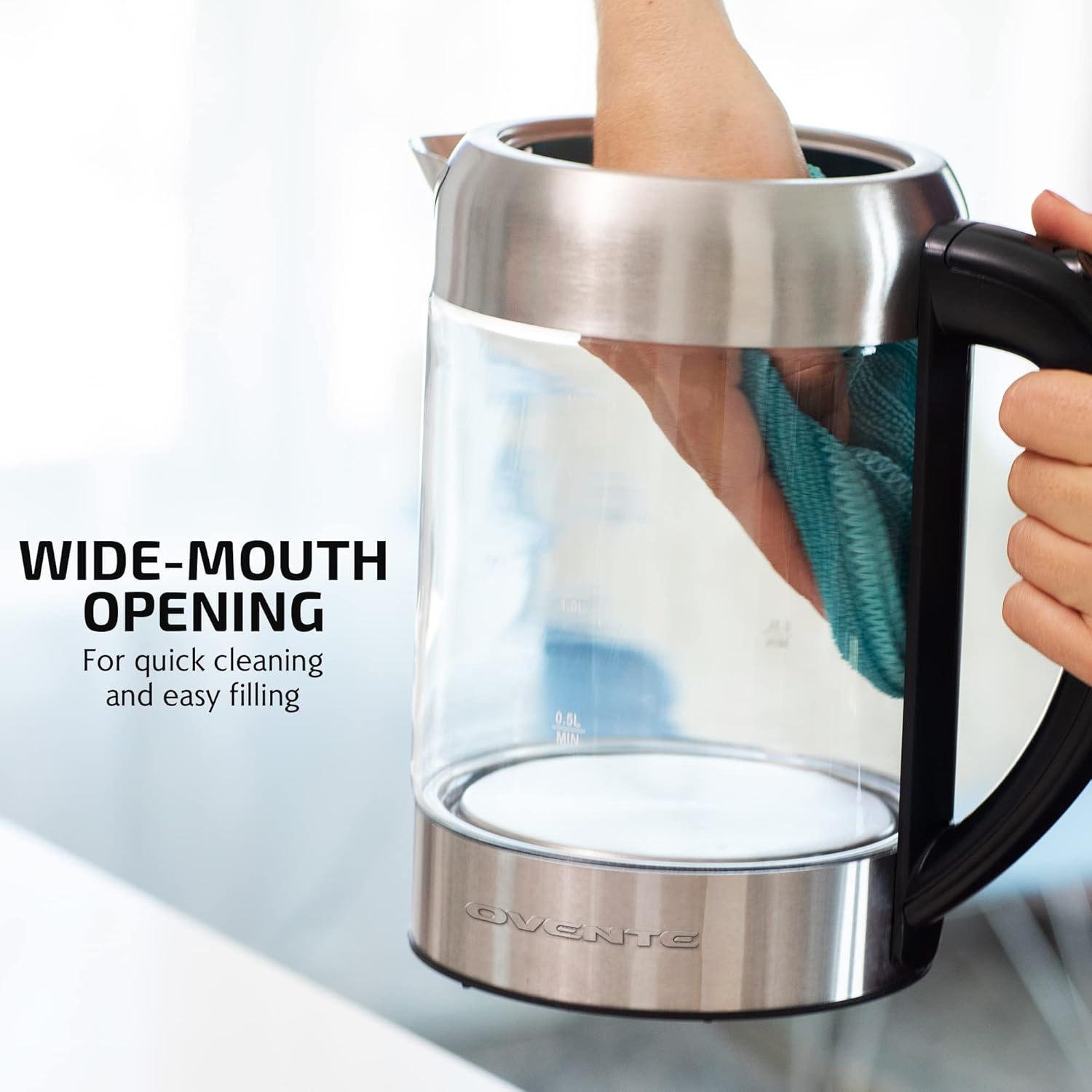 imageOVENTE Glass Electric Kettle Hot Water Boiler 17 Liter ProntoFill Tech w Stainless Steel Filter  1500W BPA Free Cordless Instant Water Heater Kettle for Coffee ampamp Tea Maker  Silver KG612SClear