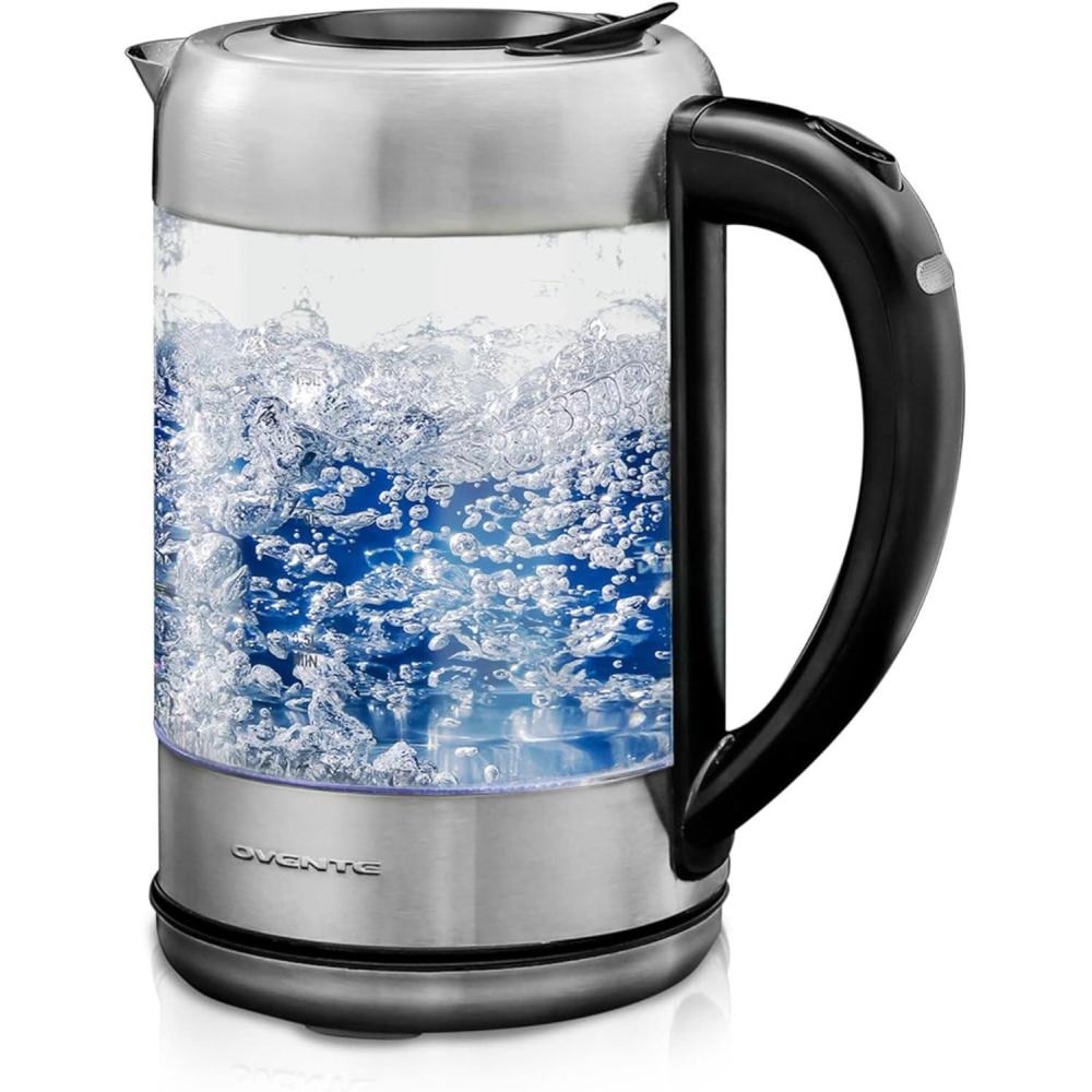 imageOVENTE Glass Electric Kettle Hot Water Boiler 17 Liter ProntoFill Tech w Stainless Steel Filter  1500W BPA Free Cordless Instant Water Heater Kettle for Coffee ampamp Tea Maker  Silver KG612SClear