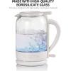 imageOVENTE Electric Glass Kettle 15 Liter 1500W Instant Hot Water Boiler Heater with ProntoFill Tech BoilDry Protection Automatic Shut Off Fast Boiling for Tea ampamp Coffee Black KG516B15L Glass Kettle White