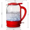 imageOVENTE Electric Glass Kettle 15 Liter 1500W Instant Hot Water Boiler Heater with ProntoFill Tech BoilDry Protection Automatic Shut Off Fast Boiling for Tea ampamp Coffee Black KG516B15L Glass Kettle Red