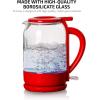 imageOVENTE Electric Glass Kettle 15 Liter 1500W Instant Hot Water Boiler Heater with ProntoFill Tech BoilDry Protection Automatic Shut Off Fast Boiling for Tea ampamp Coffee Black KG516B15L Glass Kettle Red