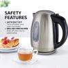 imageOVENTE Electric Kettle Stainless Steel Instant Water Boiler BPA Free 17 Liter 1100 Watts Fast Boiling with Cordless Body and Automatic Shut Off Safe and Perfect for Tea Coffee Milk Silver KS96S