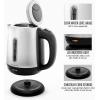 imageOVENTE Electric Tea Kettle Stainless Steel 12 Liter Portable Instant Water Boiler Heater 1100W Power Fast Boiling with Cordless Body and Automatic Shut Off for Coffee Milk Chocolate Silver KS22S