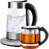 imageOVENTE Glass Electric Kettle Water Boiler 17 Liter ProntoFill Tech Portable Kettle w Set Temperature Control 1500W Keep Warm BPA Free w Stainless Steel Base ampamp Tea Maker Infuser  Silver KG733STemperature Control  Teapot