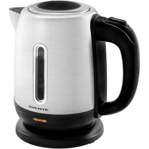 imageOVENTE Electric Tea Kettle Stainless Steel 12 Liter Portable Instant Water Boiler Heater 1100W Power Fast Boiling with Cordless Body and Automatic Shut Off for Coffee Milk Chocolate Silver KS22S