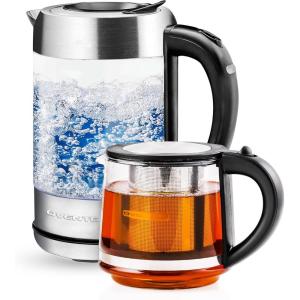 imageOVENTE Glass Electric Kettle Hot Water Boiler 17 Liter ProntoFill Tech w Stainless Steel Filter  1500W BPA Free Cordless Instant Water Heater Kettle for Coffee ampamp Tea Maker  Silver KG612SClear  Teapot