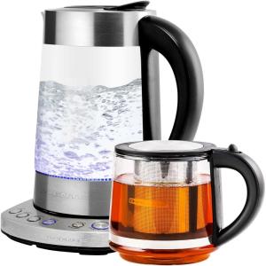 imageOVENTE Glass Electric Kettle Water Boiler 17 Liter ProntoFill Tech Portable Kettle w Set Temperature Control 1500W Keep Warm BPA Free w Stainless Steel Base ampamp Tea Maker Infuser  Silver KG733STemperature Control  Teapot