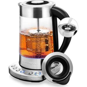 imageOVENTE Glass Electric Kettle Water Boiler 17 Liter ProntoFill Tech Portable Kettle w Set Temperature Control 1500W Keep Warm BPA Free w Stainless Steel Base ampamp Tea Maker Infuser  Silver KG733STemperature Control