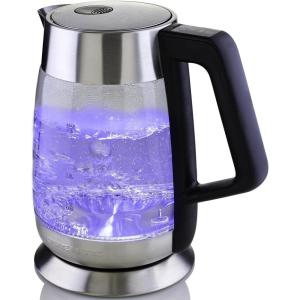 imageOvente Electric Hot Water Glass Kettle 18 Liter with 5 Heat Settings and LED Lights 1100 Watts Fast Heating and Keep Warm Function Perfect for Coffee Tea or Boiling Water Silver KG660S