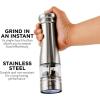 imageOvente Electric Stainless Steel Tall Sea Salt and Pepper Grinder Set with Ceramic Blade Battery Operated Sea ampamp Pepper Mill Automatic One Hand Grinding Operation Adjustable Coarseness Silver SPD132S