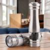 imageOvente Electric Stainless Steel Tall Sea Salt and Pepper Grinder Set with Ceramic Blade Battery Operated Sea ampamp Pepper Mill Automatic One Hand Grinding Operation Adjustable Coarseness Silver SPD132S