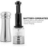 imageOvente Electric Stainless Steel Tall Sea Salt and Pepper Grinder Set with Ceramic Blade Battery Operated Sea ampamp Pepper Mill Automatic One Hand Grinding Operation Adjustable Coarseness Silver SPD132S