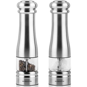 imageOvente Electric Stainless Steel Tall Sea Salt and Pepper Grinder Set with Ceramic Blade Battery Operated Sea ampamp Pepper Mill Automatic One Hand Grinding Operation Adjustable Coarseness Silver SPD132S