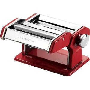 imageOVENTE Pasta Maker Machine Stainless Steel 7 Positions Thickness Setting with Hand Crank Roller Noodle Cutter and Countertop Clamp Perfect for Homemade Spaghetti Fettuccini and Ramen Red PA518R