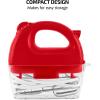 imageOVENTE Portable Electric Hand Mixer 5 Speed Mixing 150W Powerful Blender for Baking ampamp Cooking with 2 Stainless Steel Chrome Beater Attachments ampamp Snap Clear Case Compact Easy Storage Turquoise HM161TMixer  Red