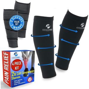 imageFittest Pro Calf Compression Sleeves and Leg Wraps for Shin Splint Support Pain Relief for Running Basketball CyclingBlack Calf Sleeves Package