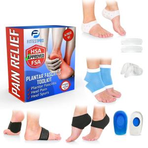 imagePlantar Fasciitis Foot Pain Relief 14 Piece Kit  HSAFSA Eligible Premium Planter Fasciitis Support Gel Heel Spur Therapy Wraps Compression Socks Foot Sleeves Arch Supports Heel Cushion ampamp GripsMedium Women 85 Men 7135