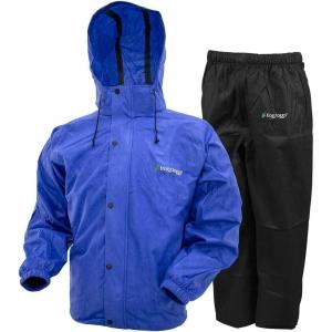 imageFROGG TOGGS Mens Classic AllSport Waterproof Breathable Rain SuitIndigo JacketBlack Pant