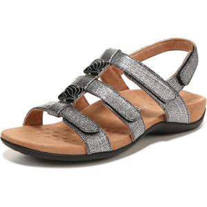imageVionic Womens Womens Rest Amber Backstrap Sandal  Ladies Adjustable Walking Sandals with Concealed Orthotic Arch SupportBlack Metallic Linen