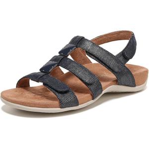 imageVionic Womens Womens Rest Amber Backstrap Sandal  Ladies Adjustable Walking Sandals with Concealed Orthotic Arch SupportNavy Metal Linen