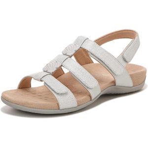 imageVionic Womens Womens Rest Amber Backstrap Sandal  Ladies Adjustable Walking Sandals with Concealed Orthotic Arch SupportSilver Met Linen