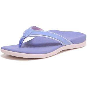 imageVionic Womens Tide II Toe Post Sandal  Supportive Ladies Flip Flops That Include ThreeZone Comfort with Orthotic Insole Arch SupportDusty Lavender Leather