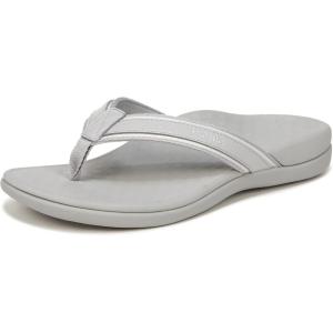 imageVionic Womens Tide II Toe Post Sandal  Supportive Ladies Flip Flops That Include ThreeZone Comfort with Orthotic Insole Arch SupportGrey Leather