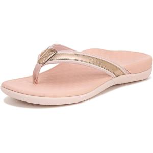 imageVionic Womens Tide II Toe Post Sandal  Supportive Ladies Flip Flops That Include ThreeZone Comfort with Orthotic Insole Arch SupportRose Gold Leather