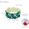 imageCSY Elegant Stretch Bangle Bracelets Bridal Art Deco Teardrop Crystal Elastic Wide Statement Bracelet for Women Party Promemerald greengold tone