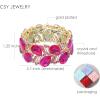 imageCSY Elegant Stretch Bangle Bracelets Bridal Art Deco Teardrop Crystal Elastic Wide Statement Bracelet for Women Party Promhot pink crystalgold tone