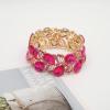 imageCSY Elegant Stretch Bangle Bracelets Bridal Art Deco Teardrop Crystal Elastic Wide Statement Bracelet for Women Party Promhot pink crystalgold tone