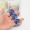 imageCSY Elegant Stretch Bangle Bracelets Bridal Art Deco Teardrop Crystal Elastic Wide Statement Bracelet for Women Party Promroyal blue crystalgold tone