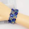 imageCSY Elegant Stretch Bangle Bracelets Bridal Art Deco Teardrop Crystal Elastic Wide Statement Bracelet for Women Party Promroyal blue crystalgold tone