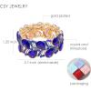 imageCSY Elegant Stretch Bangle Bracelets Bridal Art Deco Teardrop Crystal Elastic Wide Statement Bracelet for Women Party Promroyal blue crystalgold tone