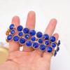 imageCSY Elegant Wide Stretch Bangle Bracelet for Bride Women Round Crystal Statement Art Deco Costume Jewelry for Wedding Party Promroyal bluegold plated