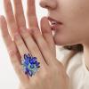 imageCSY Luxury Womens Austrian Crystal Leaves Flower Big Cocktail Statement Rings Stretch Adjustable Ring Jewelry Accessories01 royal blue
