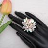 imageCSY Luxury Womens Austrian Crystal Leaves Flower Big Cocktail Statement Rings Stretch Adjustable Ring Jewelry AccessoriesAB Crystal