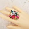 imageCSY Luxury Womens Austrian Crystal Leaves Flower Big Cocktail Statement Rings Stretch Adjustable Ring Jewelry AccessoriesMultiColor
