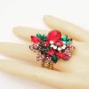 imageCSY Luxury Womens Austrian Crystal Leaves Flower Big Cocktail Statement Rings Stretch Adjustable Ring Jewelry AccessoriesRed