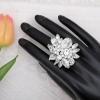 imageCSY Luxury Womens Austrian Crystal Leaves Flower Big Cocktail Statement Rings Stretch Adjustable Ring Jewelry AccessoriesWhite Crystal