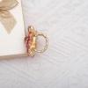 imageCSY Luxury Womens Austrian Crystal Leaves Flower Big Cocktail Statement Rings Stretch Adjustable Ring Jewelry Accessorieshot pink crystalgold tone
