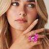 imageCSY Luxury Womens Austrian Crystal Leaves Flower Big Cocktail Statement Rings Stretch Adjustable Ring Jewelry Accessorieshot pink crystalgold tone