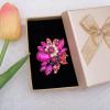 imageCSY Luxury Womens Austrian Crystal Leaves Flower Big Cocktail Statement Rings Stretch Adjustable Ring Jewelry Accessorieshot pink crystalgold tone