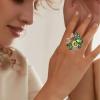 imageCSY Luxury Womens Austrian Crystal Leaves Flower Big Cocktail Statement Rings Stretch Adjustable Ring Jewelry Accessoriesmagic color