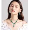 imageCSY Womens Elegant Bridal Necklace Earrings Stretch Bangle Set for Bride Bridesmaid Wedding Costume Jewelry Sets emerald greengold tone