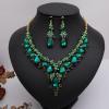 imageCSY Womens Elegant Wedding Jewelry Set Teardrop Crystal Statement Necklace Earrings Sets for Bride Prom Costume Accessoriesgreen